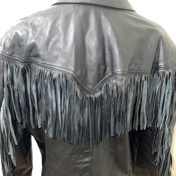 VTG PIONEER WEAR CROPPED BLACK LEATHER WESTERN MOTO JACKET WOMEN'S SIZE 16 - Picture 5 of 8